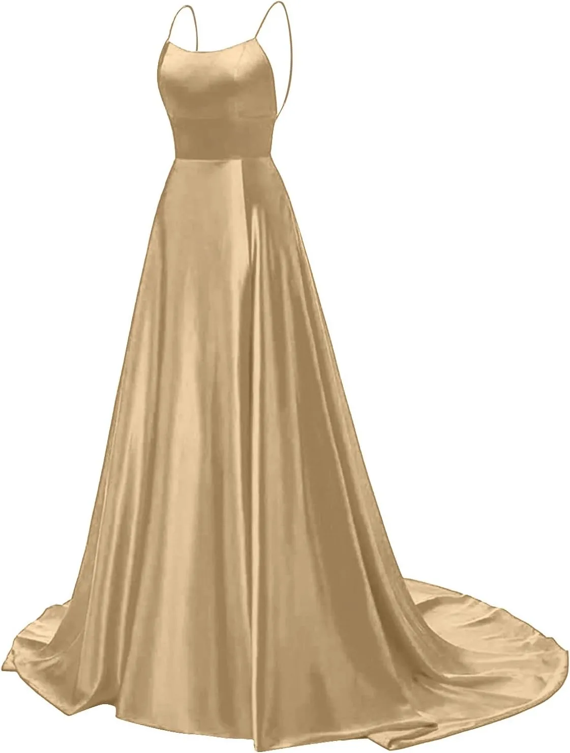 TWGONE Prom Dresses for Women 2025 Spaghetti Straps Formal Party Maxi Dress Satin Evening Gowns with Pockets