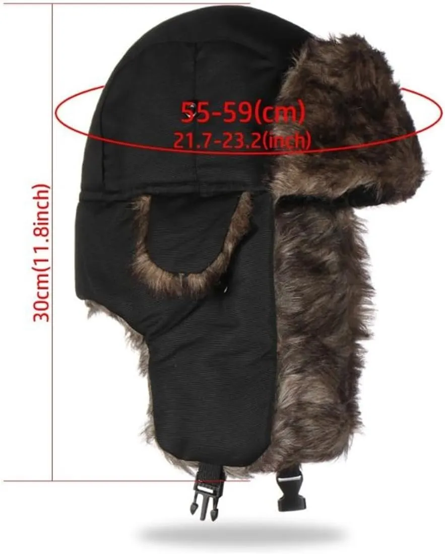 Ushanka Hat for Men Women Faux Fur Trapper Hat with Ear Flaps, Windproof Waterproof Russian Hats