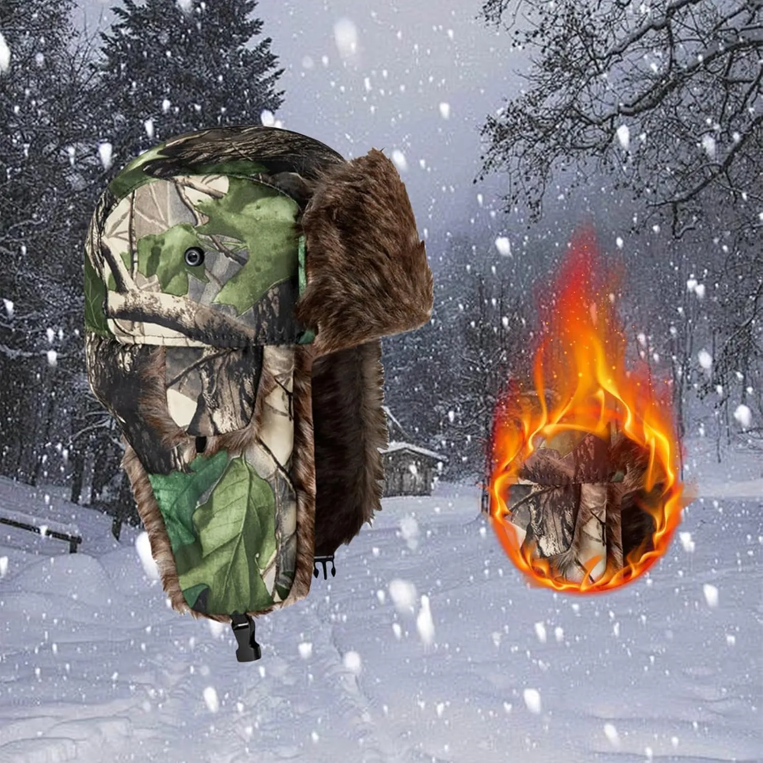 Ushanka Hat for Men Women Faux Fur Trapper Hat with Ear Flaps, Windproof Waterproof Russian Hats