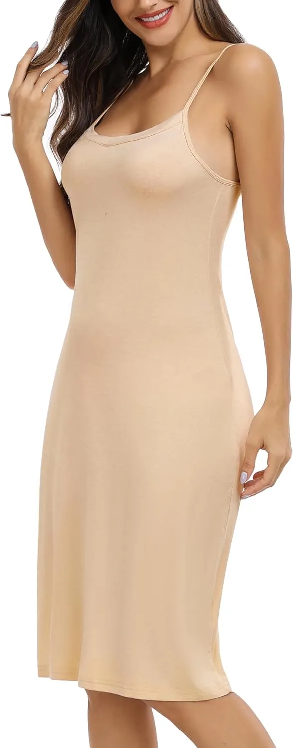 Vlazom Women's Full Slip Dress Adjustable Spaghetti Strap Basic Under Dress Cami Slip Mini Dress Nightwear S-XXL