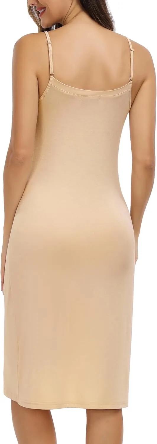 Vlazom Women's Full Slip Dress Adjustable Spaghetti Strap Basic Under Dress Cami Slip Mini Dress Nightwear S-XXL