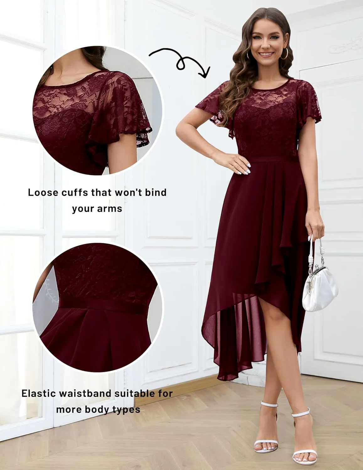 Wedtrend Women's Formal Dress Ruffle Cocktail Party Dress Flutter Sleeve Fall Wedding Guest Dress