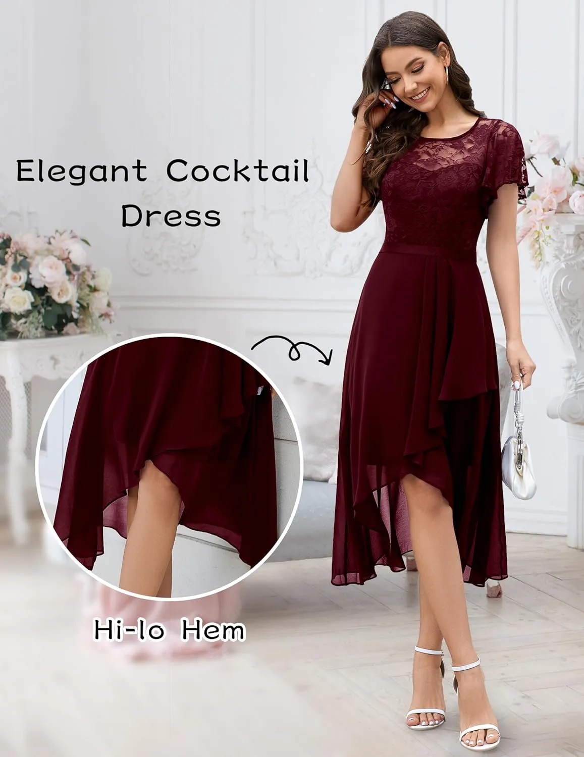 Wedtrend Women's Formal Dress Ruffle Cocktail Party Dress Flutter Sleeve Fall Wedding Guest Dress