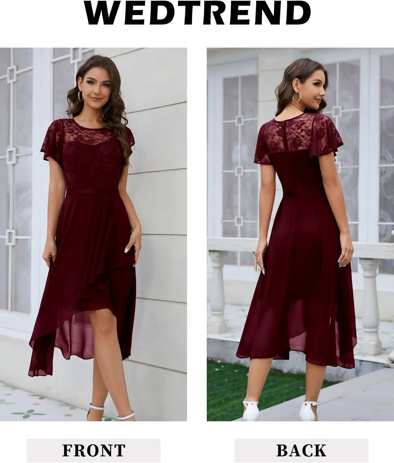 Wedtrend Women's Formal Dress Ruffle Cocktail Party Dress Flutter Sleeve Fall Wedding Guest Dress