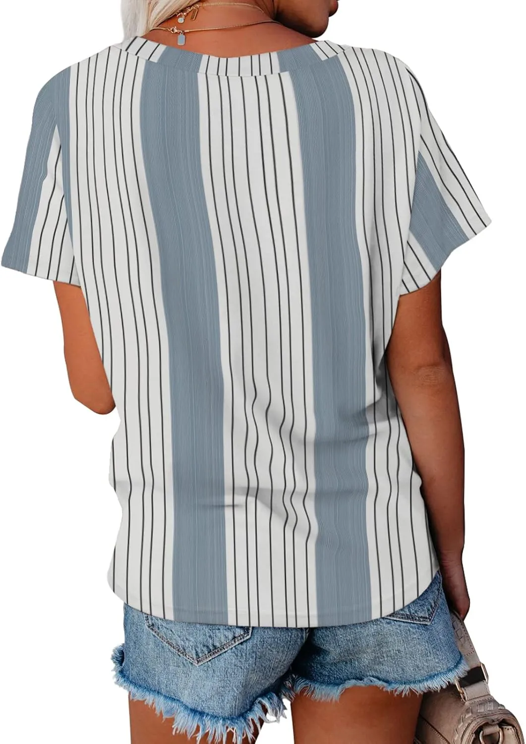 WEESO T Shirts for Women V Neck Summer Color Block Tops