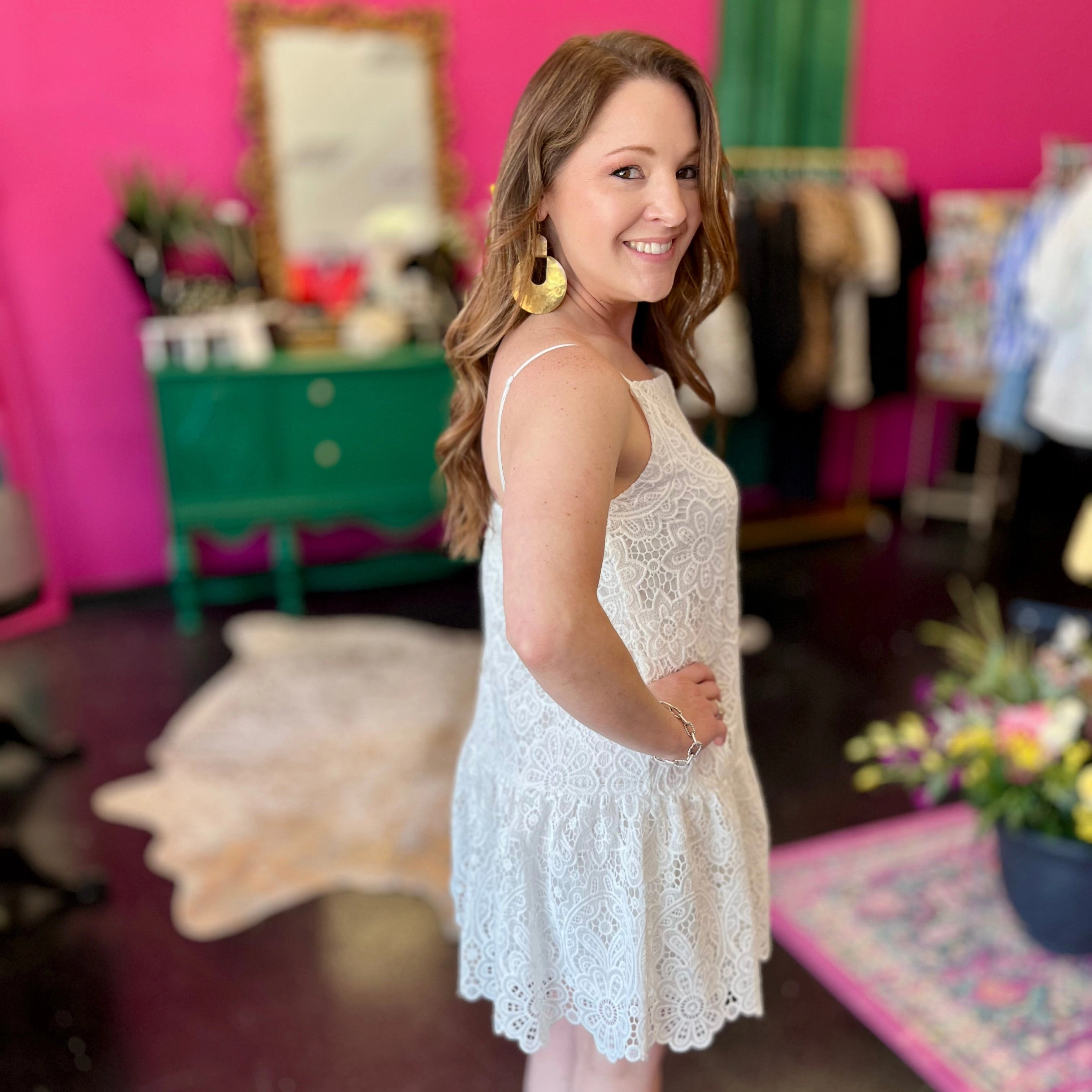 White Lace Ruffle Bottom Dress