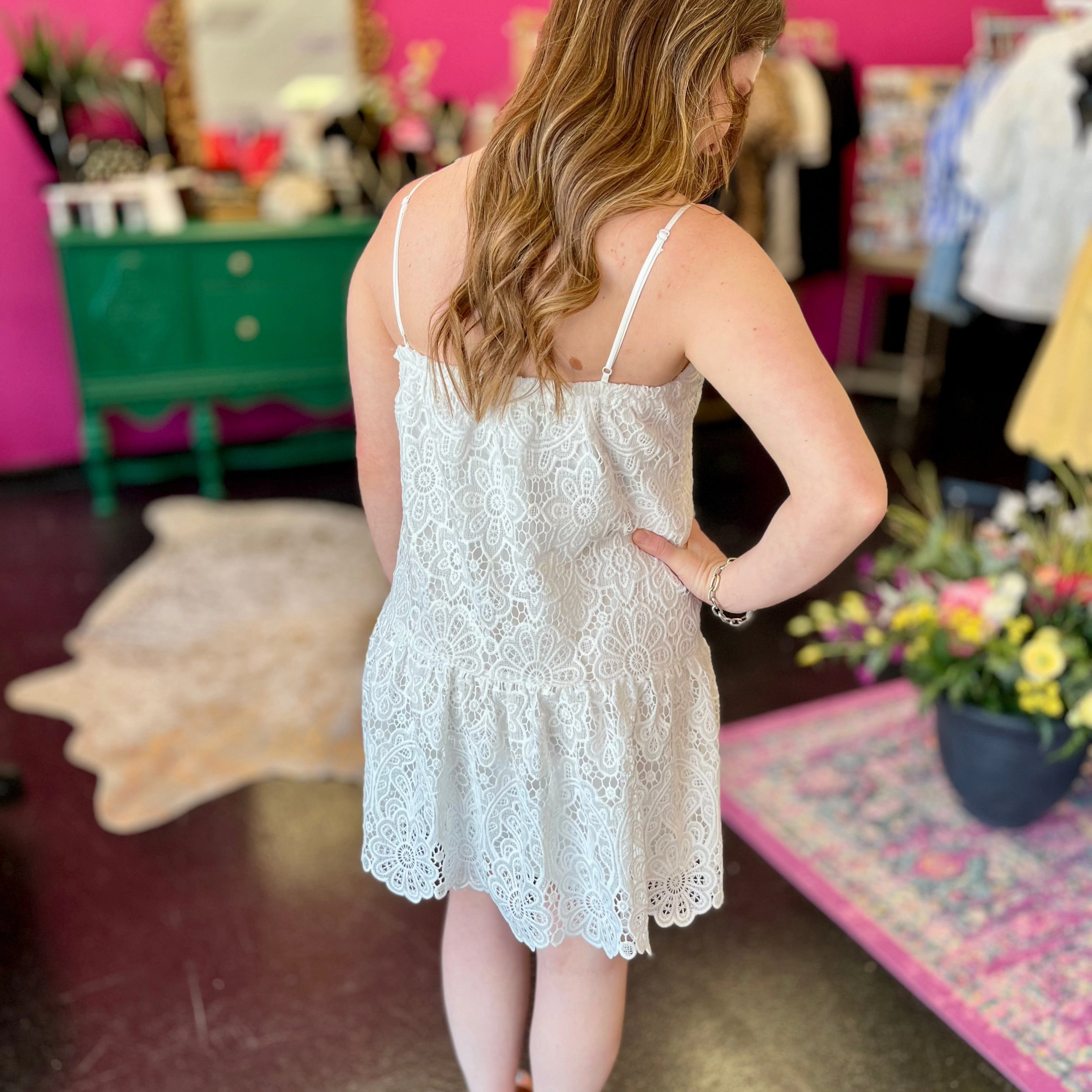 White Lace Ruffle Bottom Dress