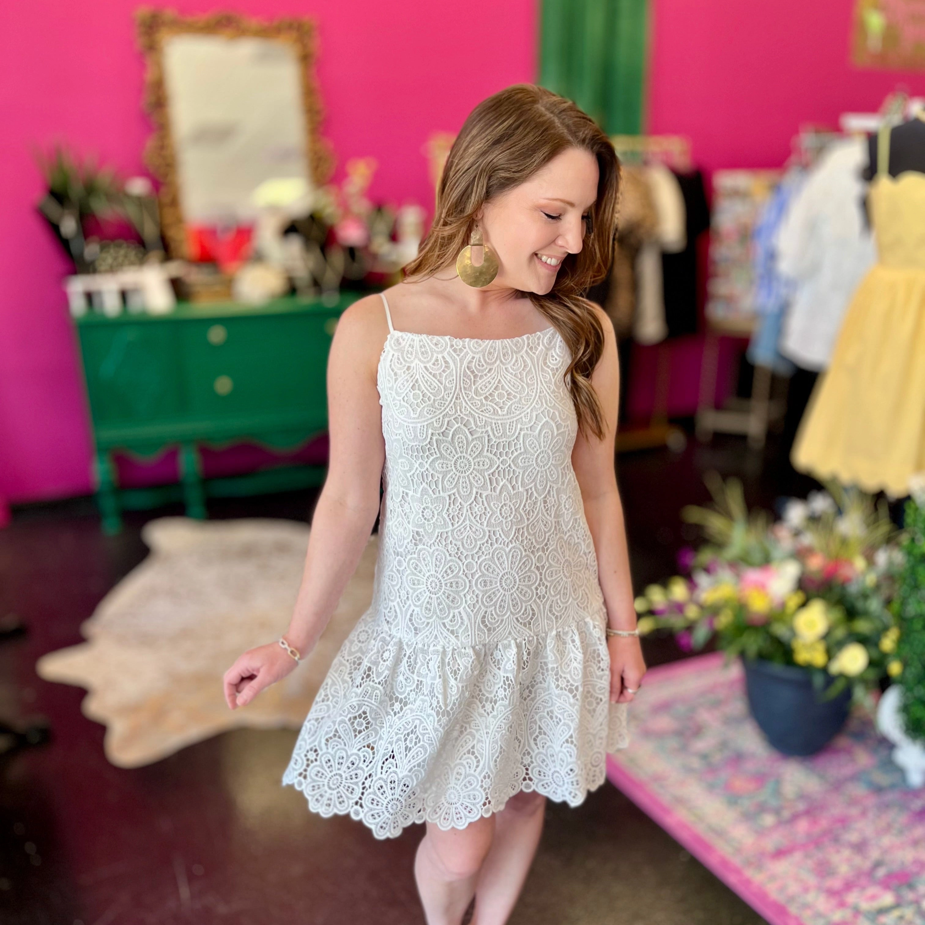 White Lace Ruffle Bottom Dress