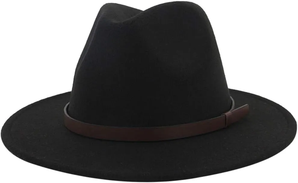 Wide Brim Fedora Hats for Women Men Classic Panama Hat Men's Two Tone Dress Cap Jazz Hat with Belt Buckle