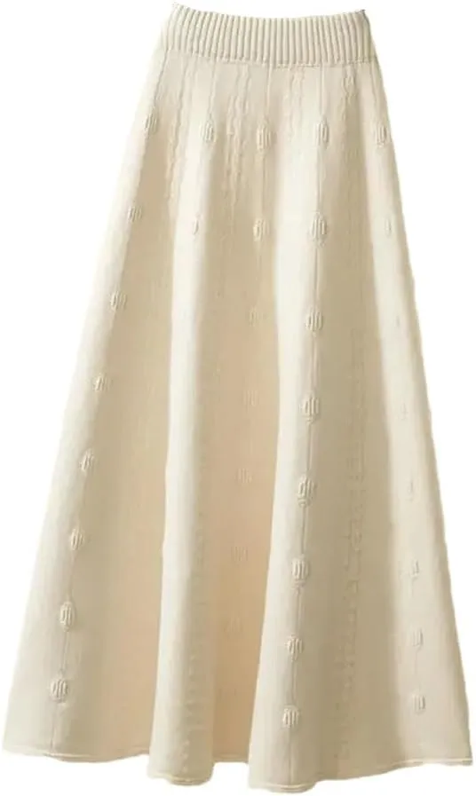 Winter Woolen Skirts Medium-Length High-Waisted Knit Skirt for Women Spring Sweater A-Line Umbrella Skirt