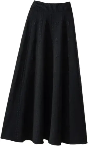 Winter Woolen Skirts Medium-Length High-Waisted Knit Skirt for Women Spring Sweater A-Line Umbrella Skirt