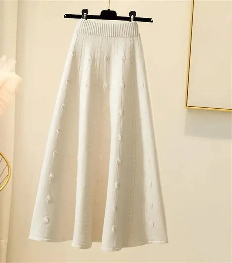 Winter Woolen Skirts Medium-Length High-Waisted Knit Skirt for Women Spring Sweater A-Line Umbrella Skirt