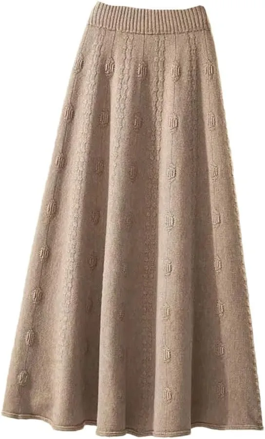 Winter Woolen Skirts Medium-Length High-Waisted Knit Skirt for Women Spring Sweater A-Line Umbrella Skirt