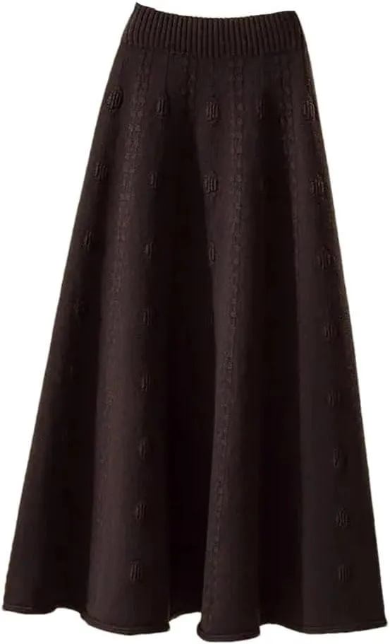 Winter Woolen Skirts Medium-Length High-Waisted Knit Skirt for Women Spring Sweater A-Line Umbrella Skirt
