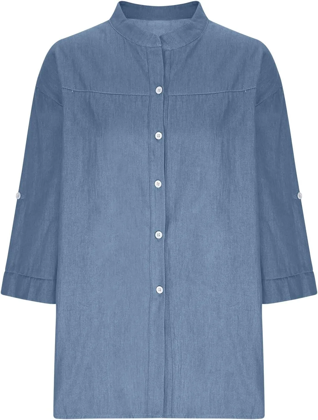 Women Denim Shirts Chambray Casual V Neck Collared Jean Western Blouses Oversized Long Sleeve Button Down Tops