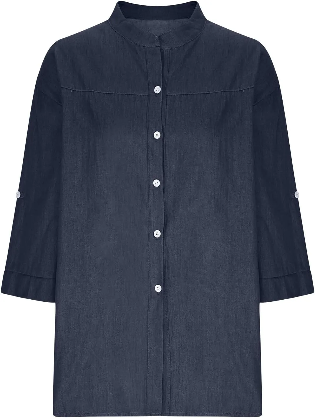 Women Denim Shirts Chambray Casual V Neck Collared Jean Western Blouses Oversized Long Sleeve Button Down Tops