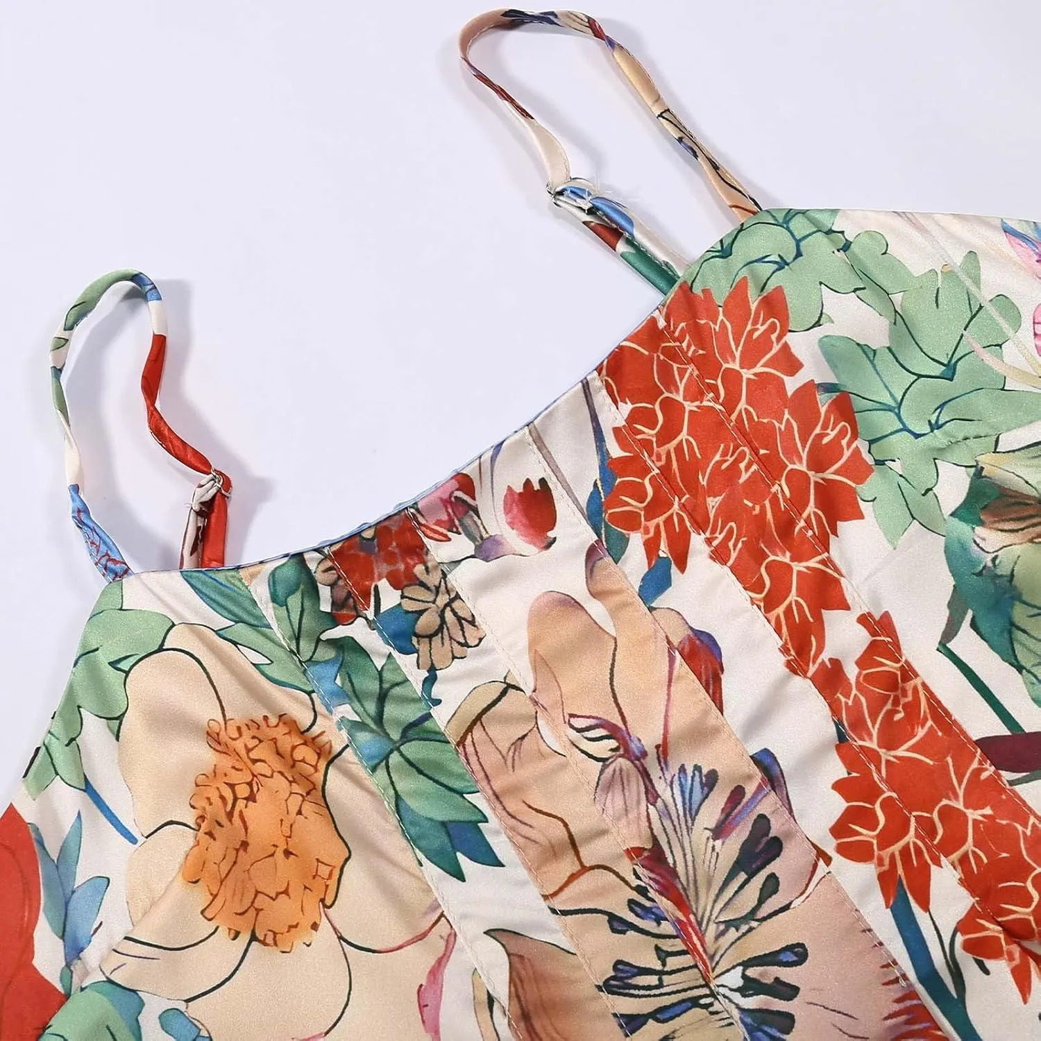 Women Floral Maxi Dress Sexy Sleeveless Backless Summer Flowy Long Dress Spaghetti Strap A-Line Back Cut Out Sundress