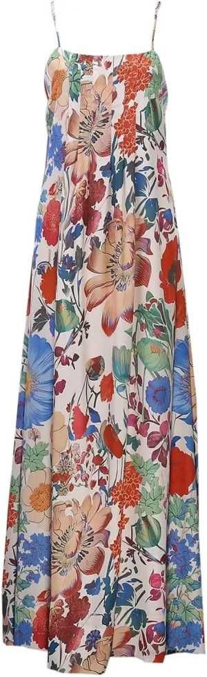 Women Floral Maxi Dress Sexy Sleeveless Backless Summer Flowy Long Dress Spaghetti Strap A-Line Back Cut Out Sundress