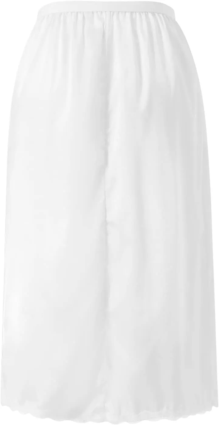 Women Half Slip Underskirt Solid Color Lace Trim Slik Satin Petticoat Short Slip Short Slit Mini Skirt Underdress