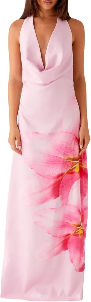 Women Halter Satin Maxi Dress Backless Sleeveless V Neck Tie Cocktail Dress Elegant Silk Wedding Guest Dresses