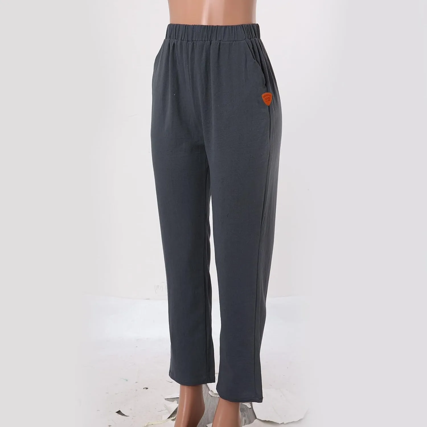 Women Linen Cotton Blend Pants Straight Leg Summer Cotton Casual High Waist Elastic Linen Beach Pants