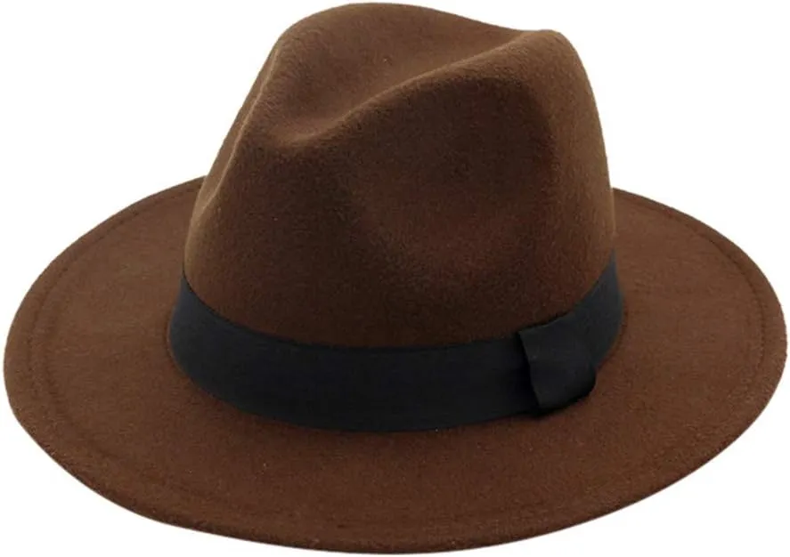 Women Men Classic Jazz Hat Vintage Wide Brim Fedora Hat with Belt Buckle Panama Hat Black Dress Hat for Unisex