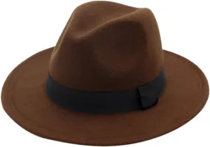 Women Men Classic Jazz Hat Vintage Wide Brim Fedora Hat with Belt Buckle Two Tone Panama Hat Black Dress Hat
