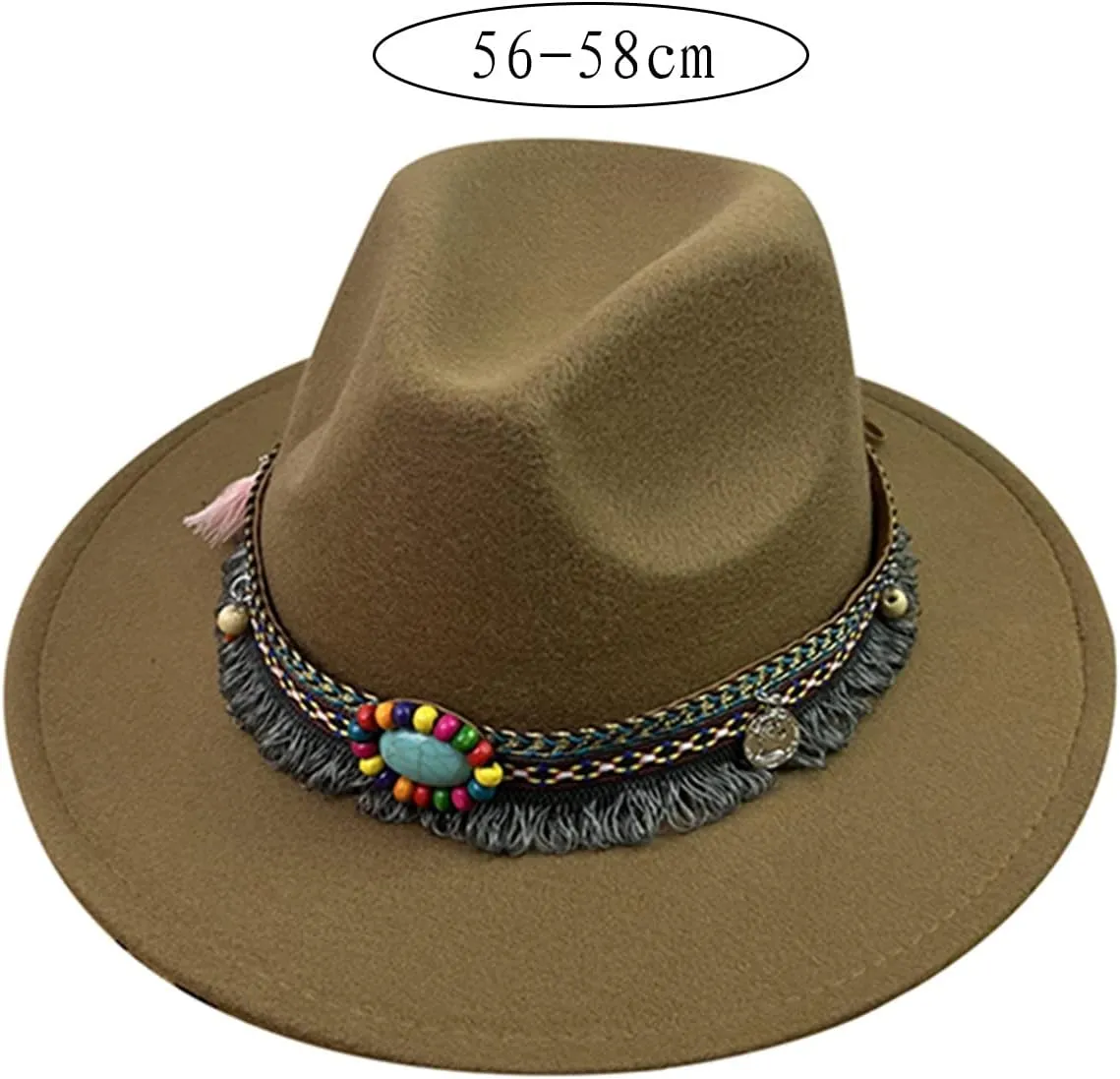 Women Men Vintage Wide Brim Warm Wool Fedora Hat Belt Panama Hat Solid Fall Winter Jazz Hat