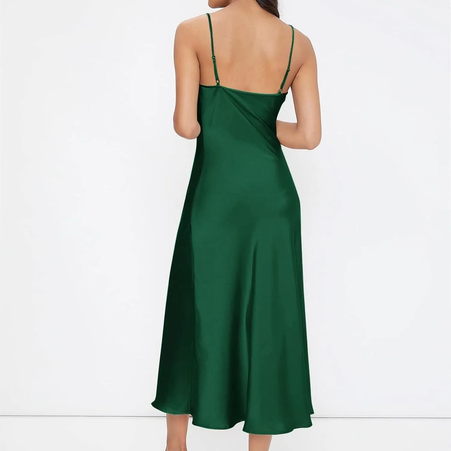 Women Satin Slip Midi Dress Cowl Neck Spaghetti Strap Silk Dress Elegant Cocktail Wedding Guest Evening Party Dresses