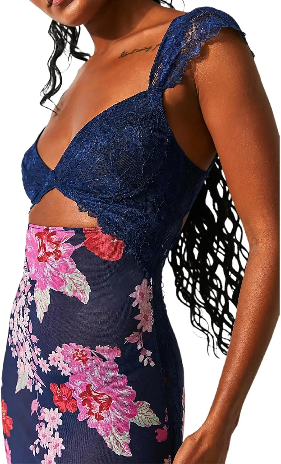 Women Sleeveless Maxi Dress Backless Bodycon Floral Printed Spaghetti Strap Long Dress Summer Lace Cutout Dress