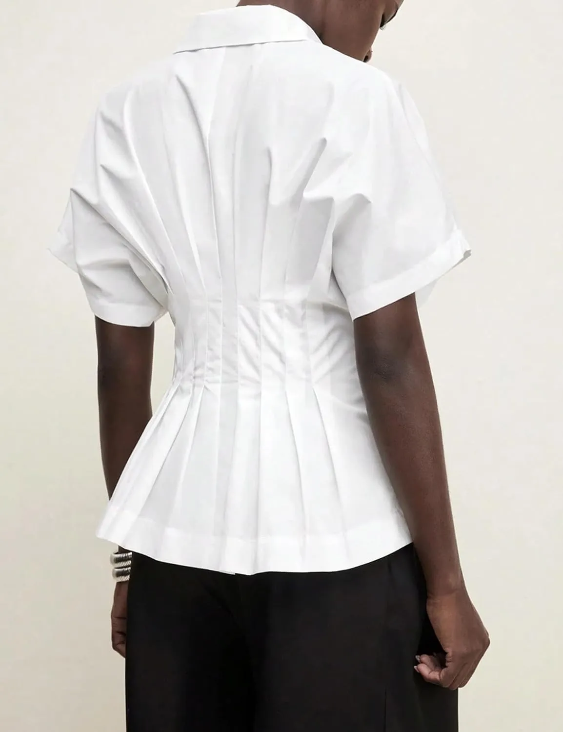 Women Striped Button Pleated Shirts Short Sleeve Summer Casual Peplum Blouse
