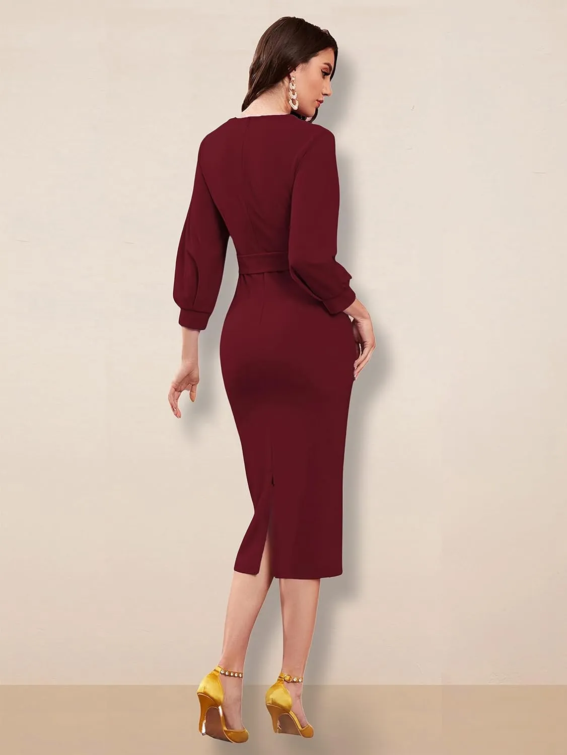 Women V Neck fulls Sleeve one Piece Formal Black Floral Western one Piece Knee-Length Dress