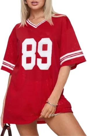 Women Y2k Oversized Jersey Summer Top Number Graphic Tee T-Shirt V Neck Short Sleeve Sport Casual Shirts Streetwear