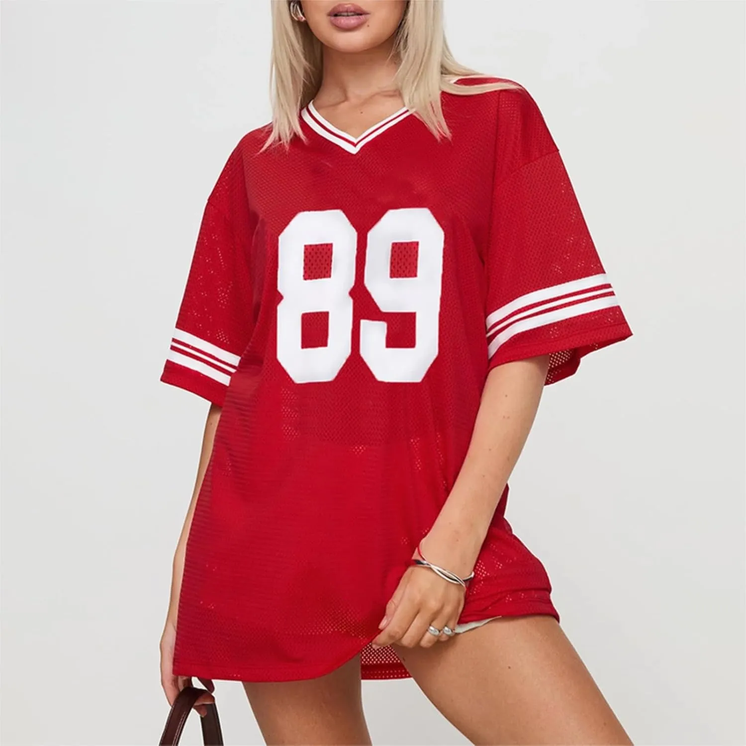 Women Y2k Oversized Jersey Summer Top Number Graphic Tee T-Shirt V Neck Short Sleeve Sport Casual Shirts Streetwear