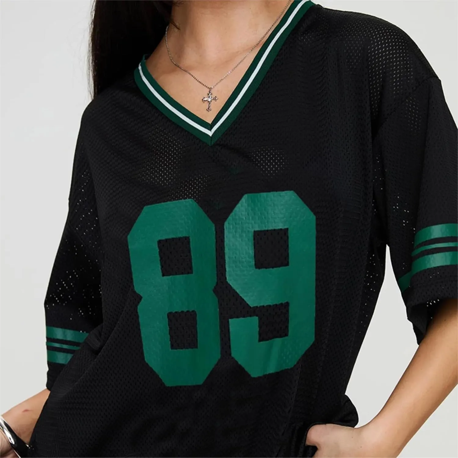 Women Y2k Oversized Jersey Summer Top Number Graphic Tee T-Shirt V Neck Short Sleeve Sport Casual Shirts Streetwear