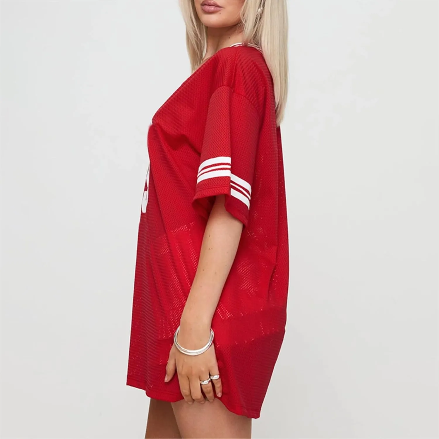 Women Y2k Oversized Jersey Summer Top Number Graphic Tee T-Shirt V Neck Short Sleeve Sport Casual Shirts Streetwear