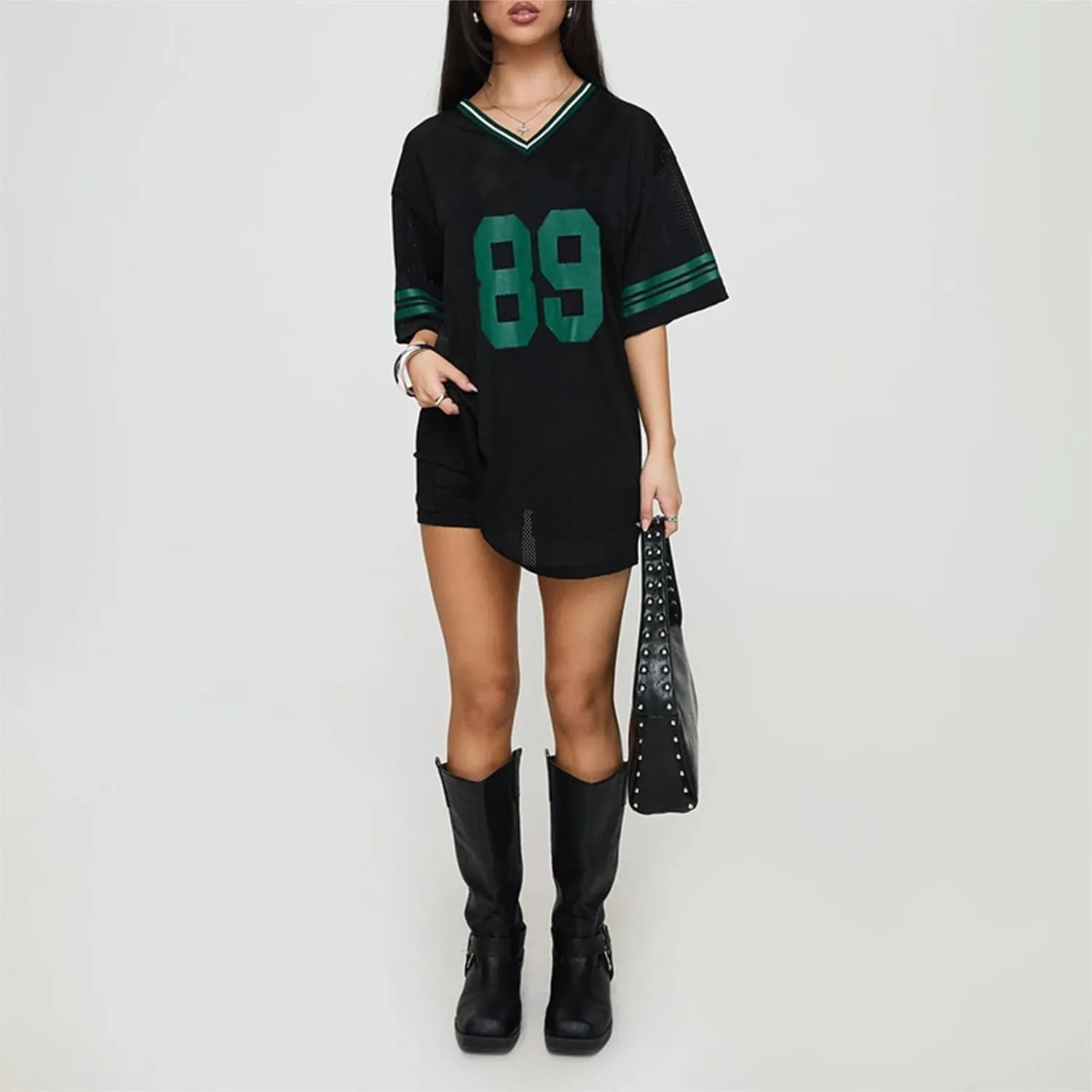 Women Y2k Oversized Jersey Summer Top Number Graphic Tee T-Shirt V Neck Short Sleeve Sport Casual Shirts Streetwear