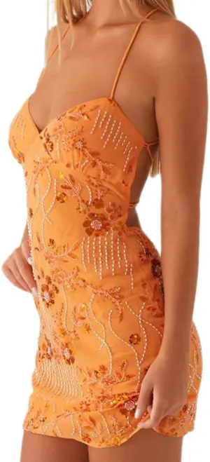 Women Y2K Sequin Mini Dress Sparkly Glitter Floral Spaghetti Strap Backless Bodycon Short Dress Cocktail Party Club