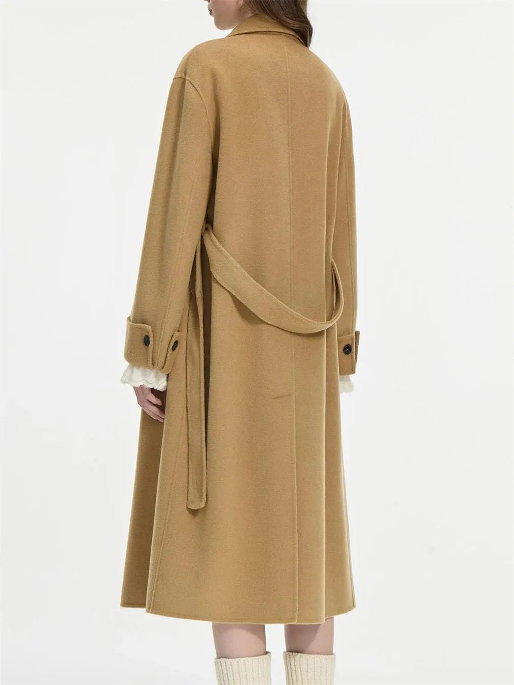 Women's 100 Percent Wool Lapel Drop Shoulder Tweed Coat Classic Jacket Medium-Length Thermal Pea Coat