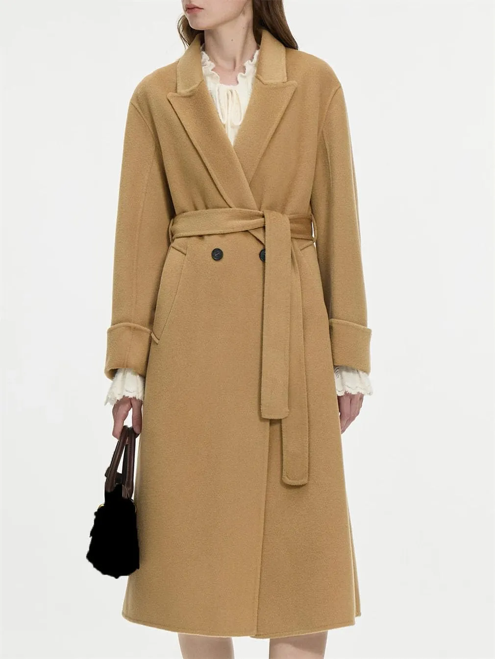 Women's 100 Percent Wool Lapel Drop Shoulder Tweed Coat Classic Jacket Medium-Length Thermal Pea Coat