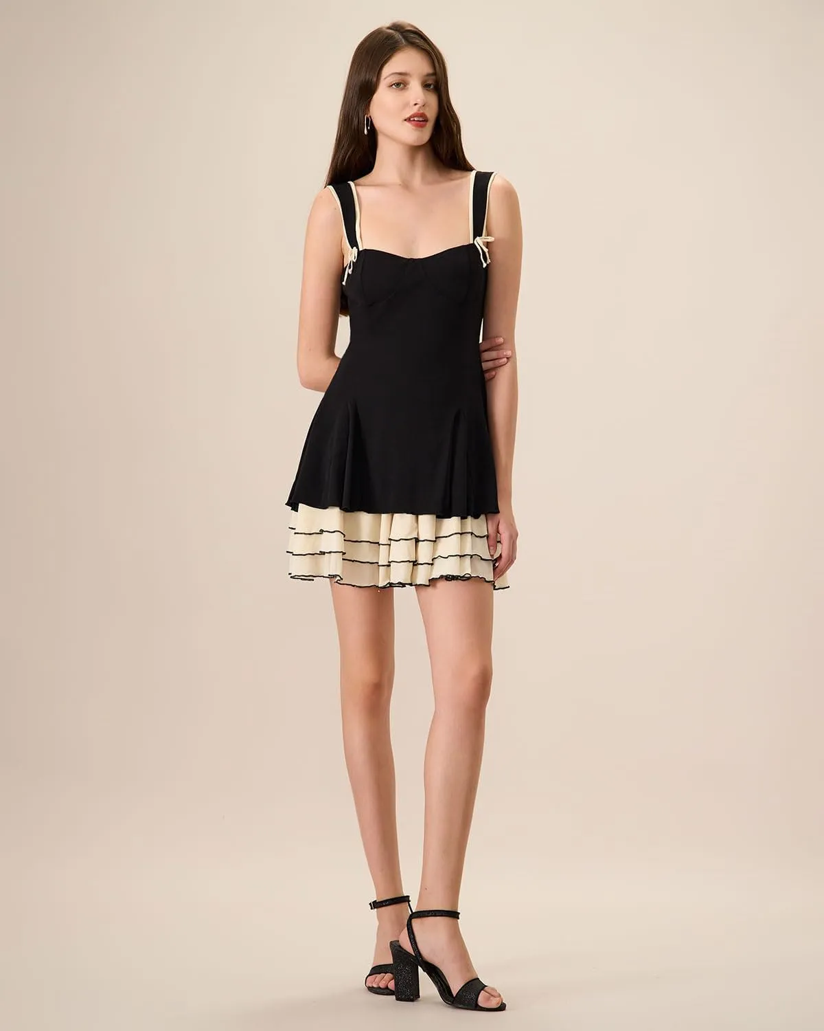Women's Black Bodycon Knitted Skater Mini Dress Sexy Slip Silky Cocktail Party Dresses