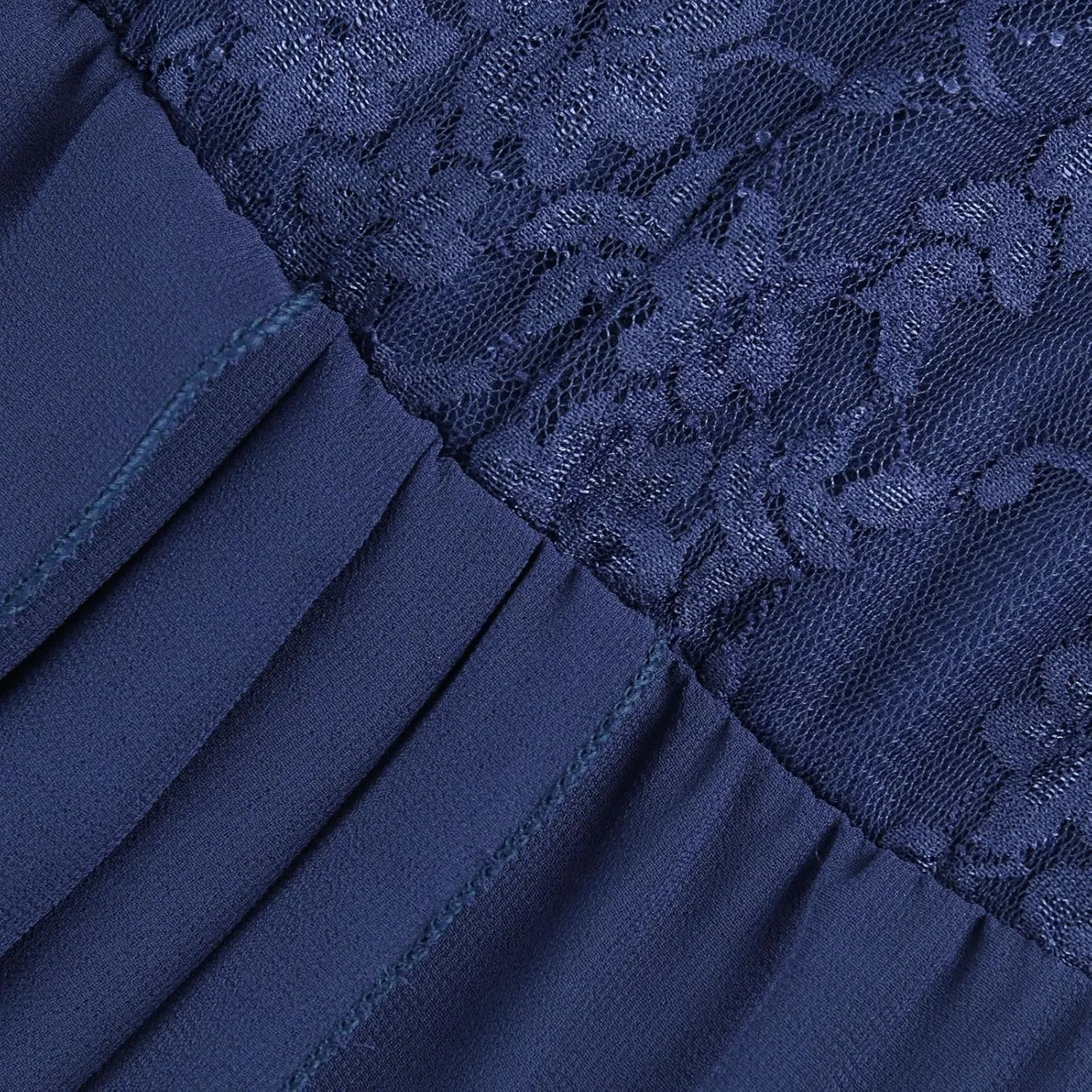 Women's Blue Floral Elegant Patchwork Chiffon Lace Cut-Out Maxi Dress - Adult Women's Formal/Casual Occasion Wear