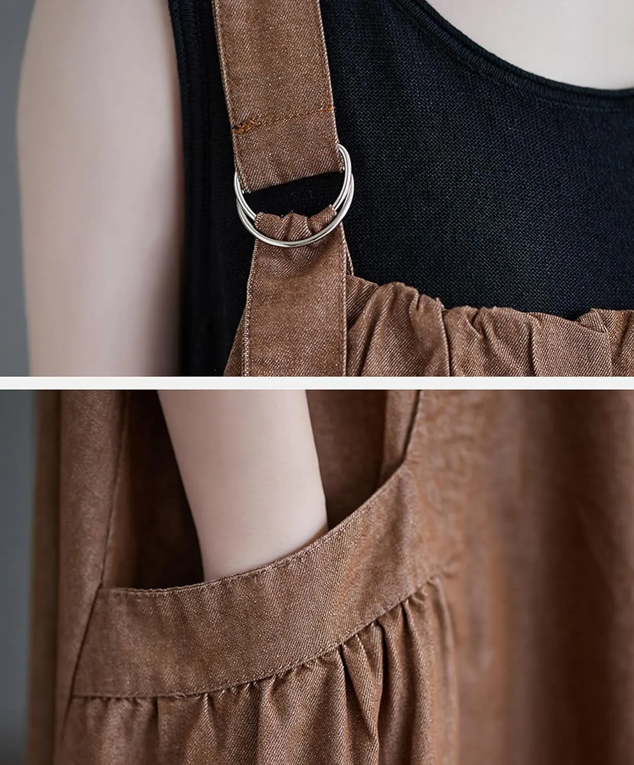 Women's Casual Loose Denim Dress Sleeveless Adjustable Straps Denim Jumper Dress with Pockets