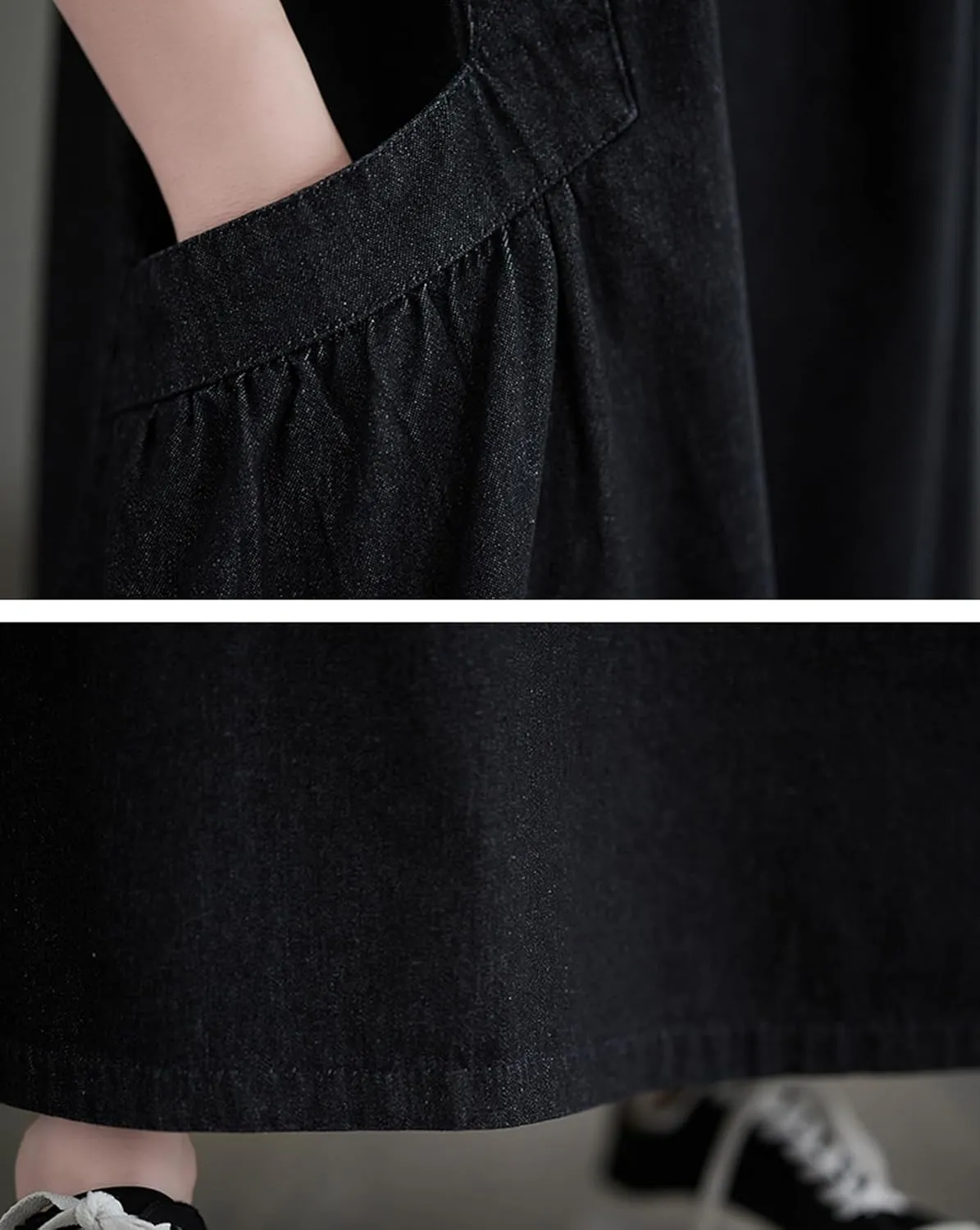 Women's Casual Loose Denim Dress Sleeveless Adjustable Straps Denim Jumper Dress with Pockets