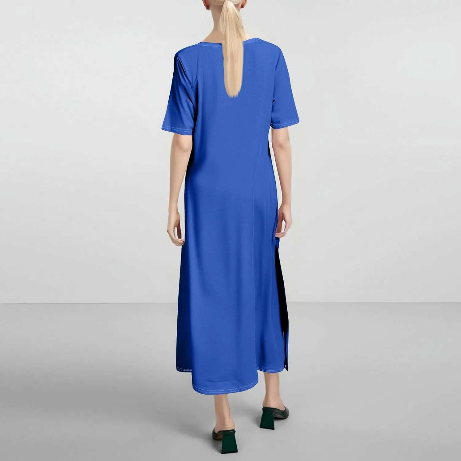 Women's Casual Loose Fit Short Sleeve Midi Casual Dress with Side Slits Comfortable Summer Beach Wear