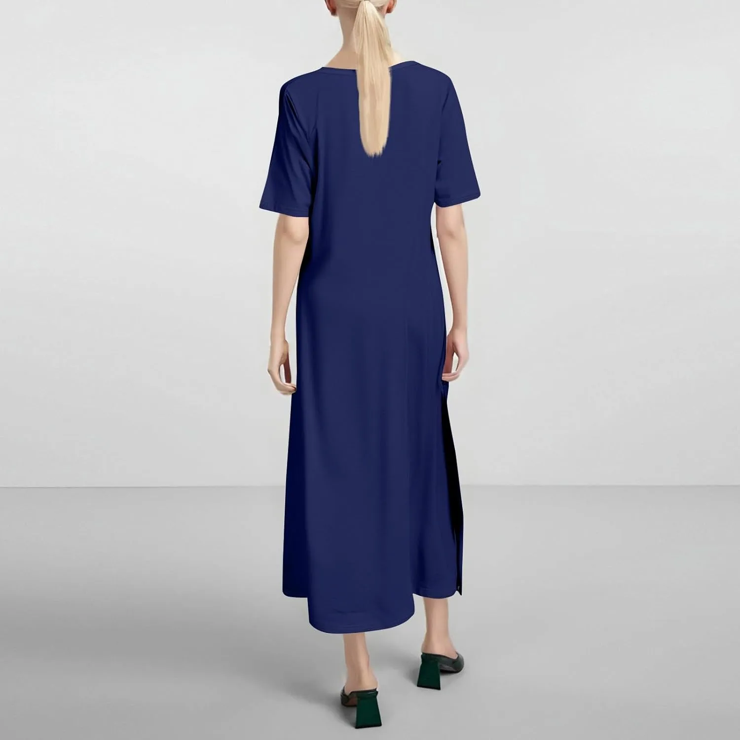 Women's Casual Loose Fit Short Sleeve Midi Casual Dress with Side Slits Comfortable Summer Beach Wear