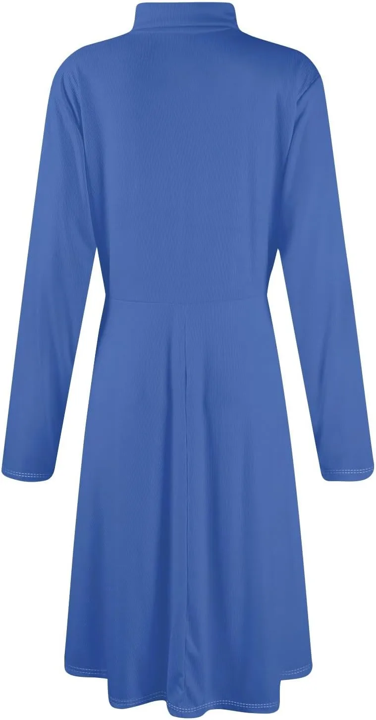 Women's Casual Ribbed Knit High Neck Dress Fall Long Sleeve A Line Flowy Elegant Cute Christmas Dresses