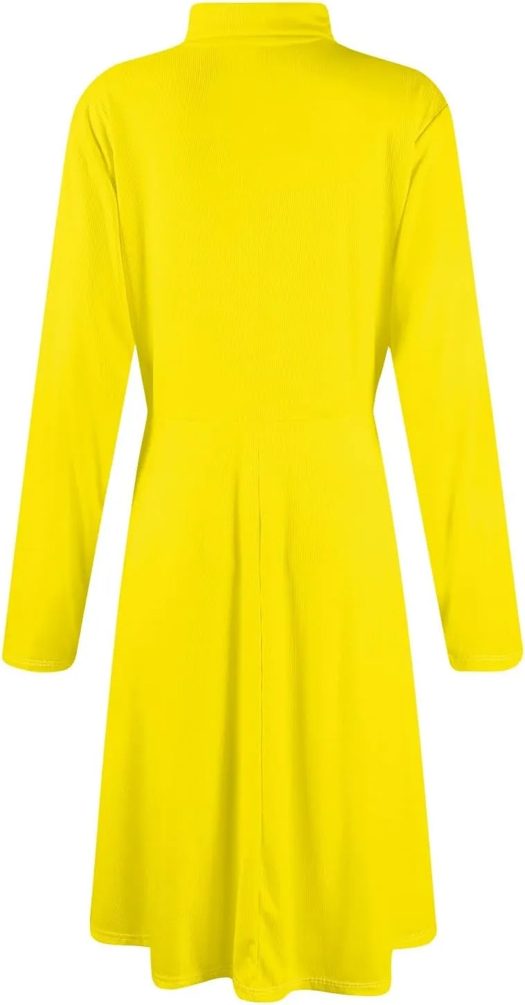 Women's Casual Ribbed Knit High Neck Dress Fall Long Sleeve A Line Flowy Elegant Cute Christmas Dresses