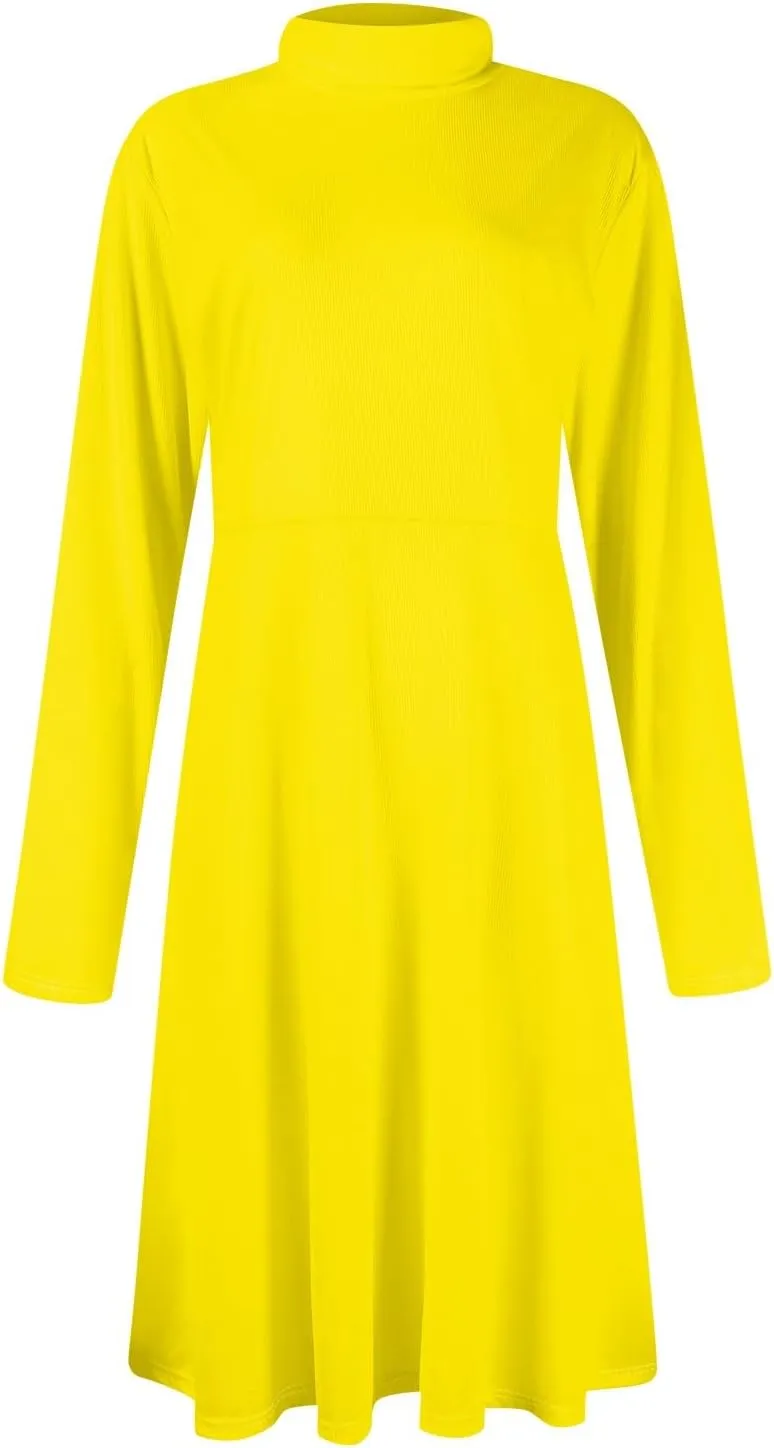 Women's Casual Ribbed Knit High Neck Dress Fall Long Sleeve A Line Flowy Elegant Cute Christmas Dresses