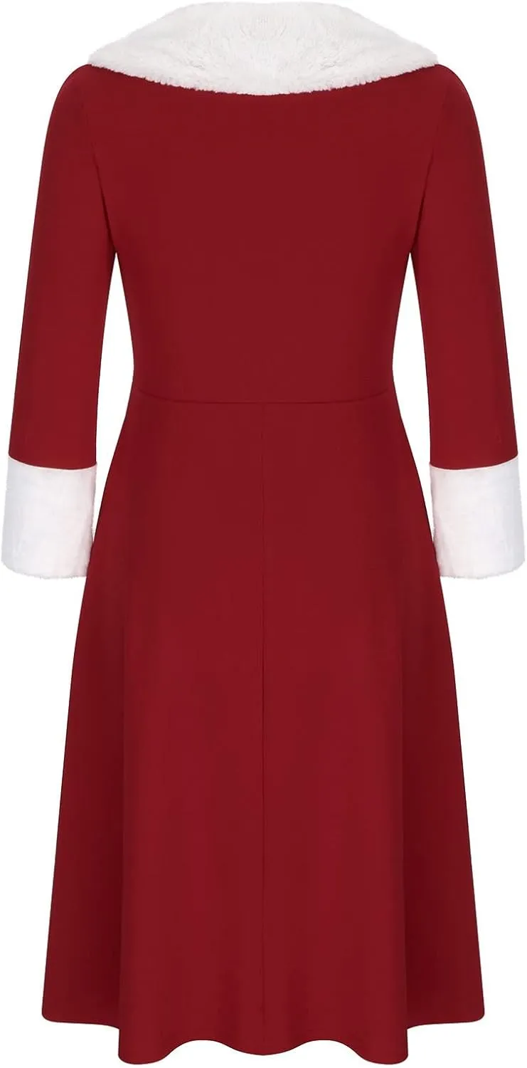 Womens Christmas Dress Vintage 1950s Dresses Long Sleeve Swing Party Dresses Xmas Cocktail Dress Party Holiday Dress